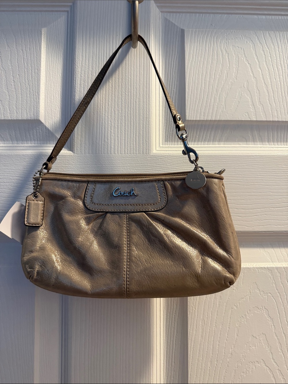 Coach Metallic Taupe Leather Clutch Wristlet